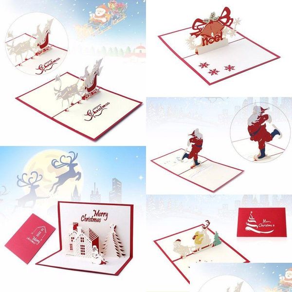 Cartões de Natal 3D Pop Up Merry Series Santas Handmade Custom Gifts Souvenirs Postais Drop Delivery Home Garden Festive P Dhpnd