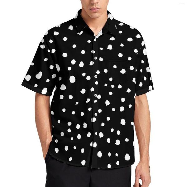 Erkekler sıradan gömlekler dalmaçyalı noktalar gevşek gevşek gömlek erkek plaj beyaz polka noktaları hawaii tasarım kısa kollu vintage büyük boyutlu bluz