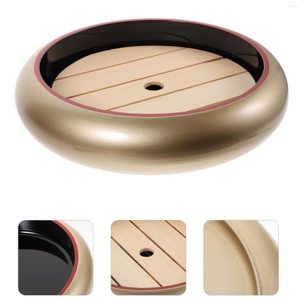 Conjuntos de louça 2 pçs bandejas de madeira redondas balde de sushi recipiente prato 27X27X6CM decoração de mesa suporte de armazenamento placa abs