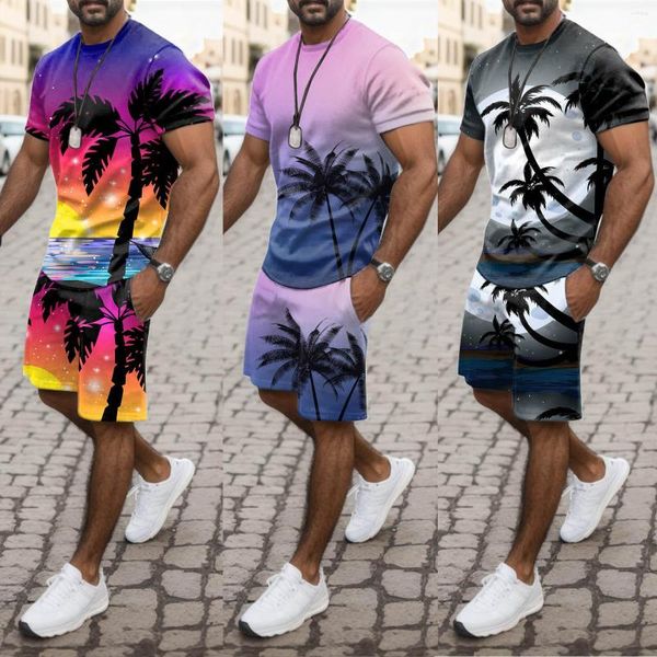 Agasalhos masculinos roupa de verão praia manga curta camisa estampada terno casaco vestido conjunto roupas completas smoking para