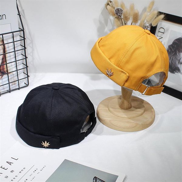 Männer Frauen Skullcap Sailor Cap Blatt Nieten Stickerei Warm Gerollte Manschette Eimer Kappe Krempe Hut Einfarbig Einstellbar Baumwolle Hats235g