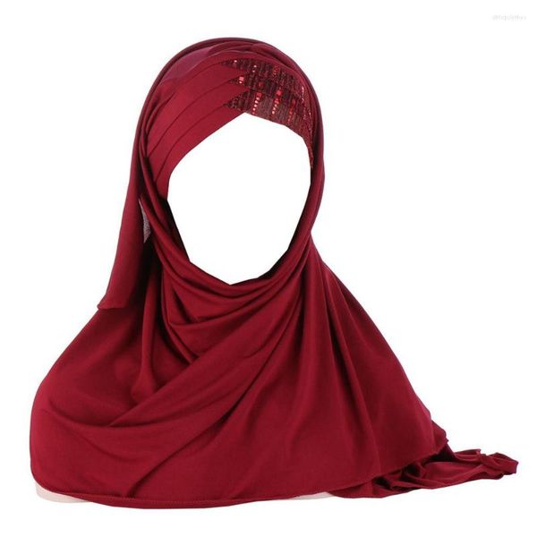Ethnische Kleidung, Damen-Jersey-Schal, einfarbig, Diamanten, Baumwolle, sofortige Hijab-Tücher und Tücher, Foulard, muslimische Hijabs, bereit zum Tragen von Kopftüchern für Damen