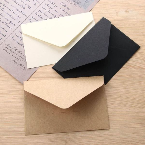 Embalagem para presente 20 peças branco clássico preto kraft em branco mini envelopes de janela de papel envelope de convite de casamento cartão de mensagem