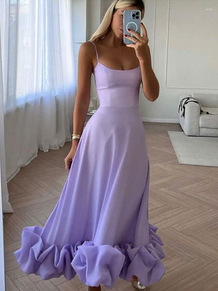 Abiti casual Ruffles Hem senza maniche lungo femminile 2023 Abiti da sera eleganti per feste Abiti da donna con cinturini senza spalline Prom Dress