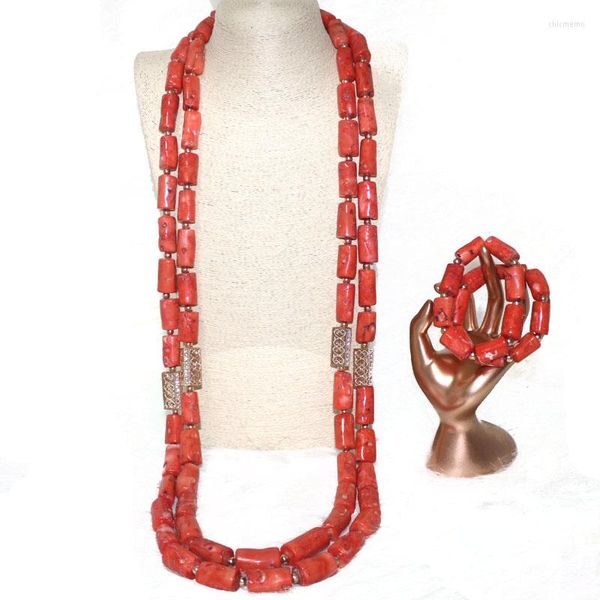 Collana Orecchini Set Dudo Genuine Nature Coral Beads Gioielli da sposa africani Uomo 2023 Gioielli tradizionali