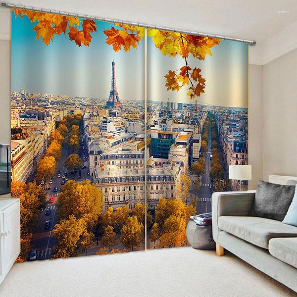 Vorhang 3D Herbst Eiffelturm Fenstervorhänge Paris Straßen Wohnzimmer Stadt Po Blackout für Dekoration drapieren