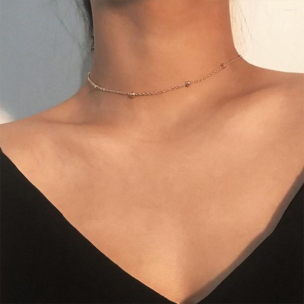 CHOKER SUQI Современное ожерелье из нержавеющей стали Женские ожерелья Золотая серебряная цветовая цепь бусинки модные украшения