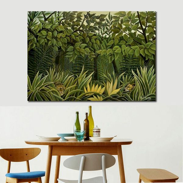 Animali della giungla Tela Wall Art Dipinto a mano Due leoni nella giungla Henri Rousseau Pittura in vendita Alta qualità