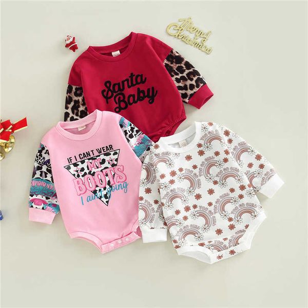 My 1st Felpa Pagliaccetti Stampati Tute Neonate Party Baby Infant Abiti Christmas Girl Boys 'Abbigliamento G220606