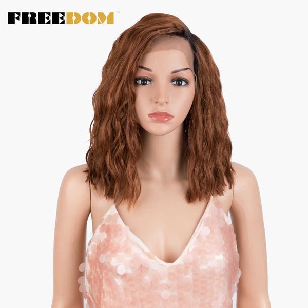 Parrucche sintetiche in pizzo donna Parrucca ondulata riccia corta Bob 14 pollici Ginger Parrucche Cosplay per donne nere Fibra resistente al calore 230524