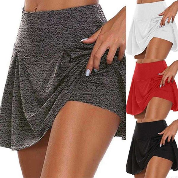 Pantaloncini da donna Donna Tinta unita Vita alta Doppio strato Falso Gonna corta sportiva in due pezzi Per Yoga Danza Leggings sportivi Pantaloncini Minigonna sexy