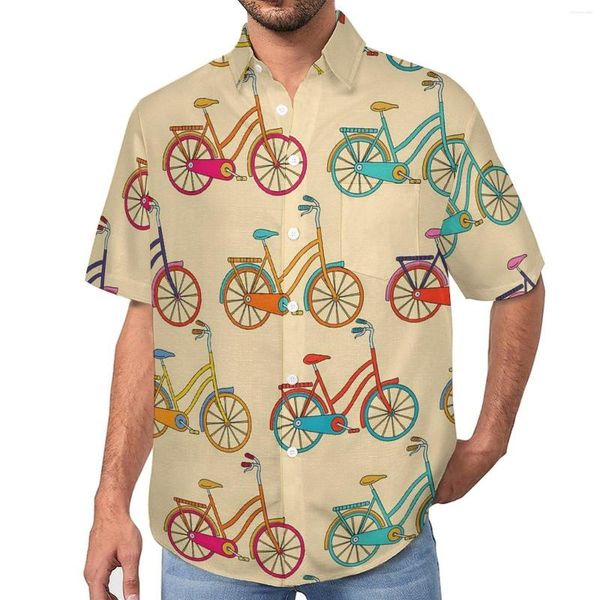 Camisas casuais masculinas Bicicletas vintage camisa de férias estampa colorida havaiana blusas masculinas Y2K manga curta padrão roupas plus size