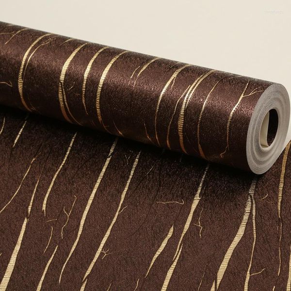 Wallpapers Dark Coffee Color 3D Gold Line Pattern Wallpaper Wohnzimmer Restaurant El Simple Pure Wandaufkleber