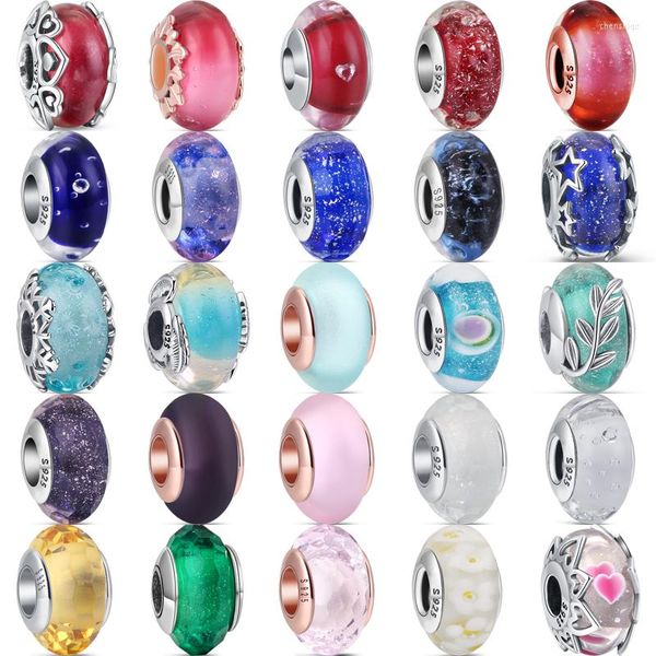 Lose Edelsteine, 925er-Sterlingsilber, mehrfarbig, Muranoglas, funkelnde Perlen, passend für Original-Charms, Armbänder, DIY-Schmuck