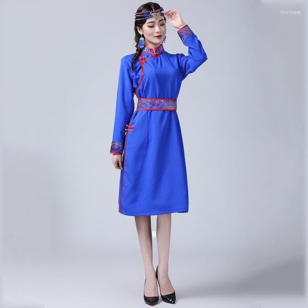 Ethnische Kleidung, traditionell für Damen, Tang-Anzug-Stil, mongolische Robe, modernes Grasland-Leben, lässiges Kleid, Asien-Kostüm