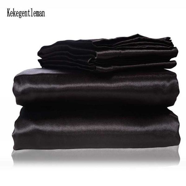 Conjuntos de cama conjunto de cama de cetim preto com capa de edredon capa de lençol de cetim luxo linho de cama king queen tamanho duplo Z0612