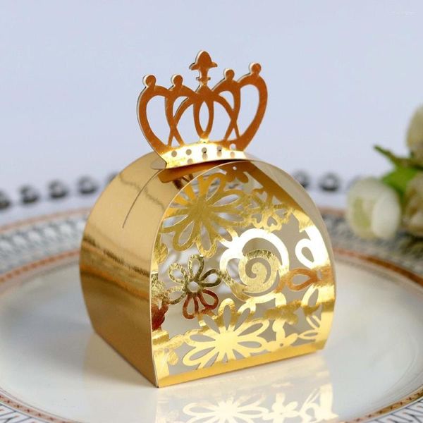 Confezioni regalo 50/100 pezzi d'oro per feste di matrimonio, confezione di cioccolatini per battesimo con caramelle vuote tagliate al laser