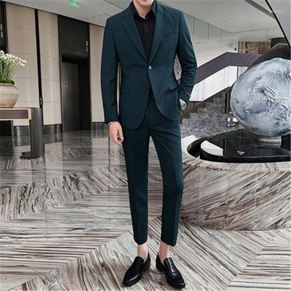 Abiti da uomo di alta qualità 2 pezzi con pantaloni da uomo Set Slim Fit Casual Green Blazer Prom Dress Youth Man Abbigliamento Ternos Costume