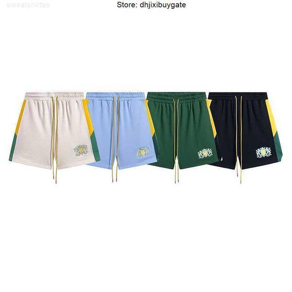 RHUDE-Buchstabe-Stickmuster, Shorts für Herren und Damen, beste Qualität, gelber Kordelzug, weiße Rhude-Baumwoll-Shorts, Reithose
