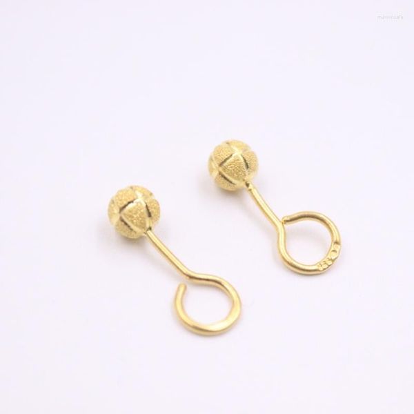 Stud Earrings Solid Pure 24Kt Yellow Gold Women Laser Figure Ball 1.5-2g 17x5mm