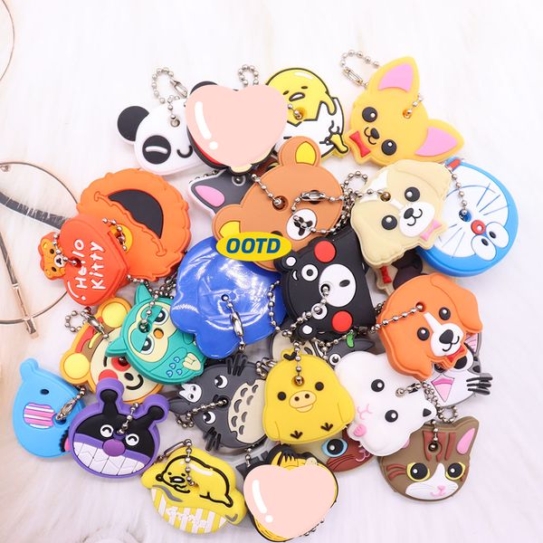 Portachiavi 40pcsset Cartoon Animal Cover Cute Silicone Chain Bear Dog Funny Holder Caps Child Gift Covers 230612