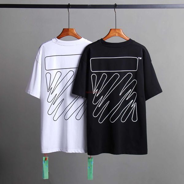 Camisetas masculinas OFFs 2023 SS W Comece com uma impressão de linha simples na parte de trás da etiqueta da moda unissex manga curta
