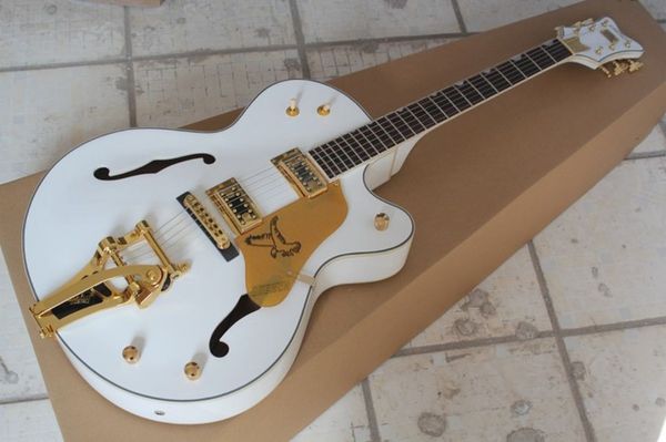 Factory Custom THE WHITE FALCON 6120 Semi Hollow Body Jazz E-Gitarre mit Hartschalenkoffer