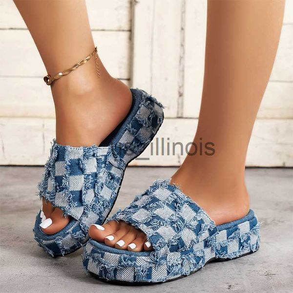 Chinelos Denim Rome Grosso Feminino Chinelo 2023 Verão Salto Plataforma Casual Esporte Praia Feminina Slides Moda Vestido Feminino Sandálias Flip Flop J230613