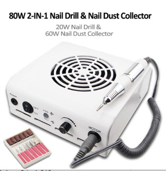 Kits de nail art 80 W 2 em 1 35000 RPM Máquina de aprimoramento de broca e ferramentas de limpeza a vácuo com ventilador 230613