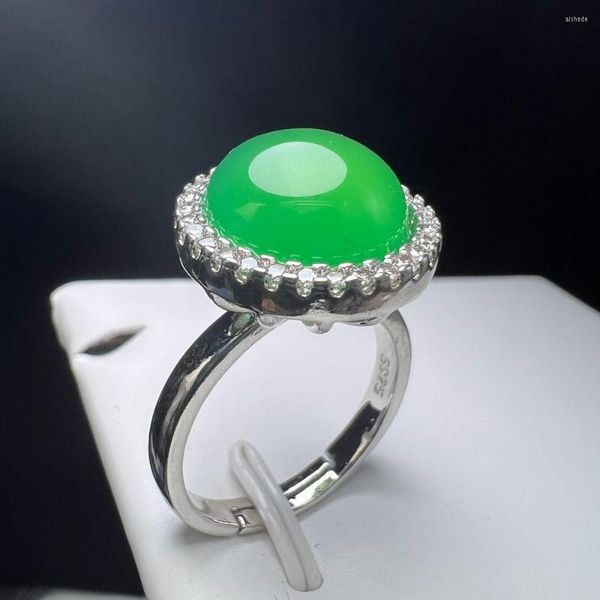 Fedi nuziali Agata verde Anello da dito Fascino Colore argento di lusso Pietra di rame zircone regolabile con per le donne