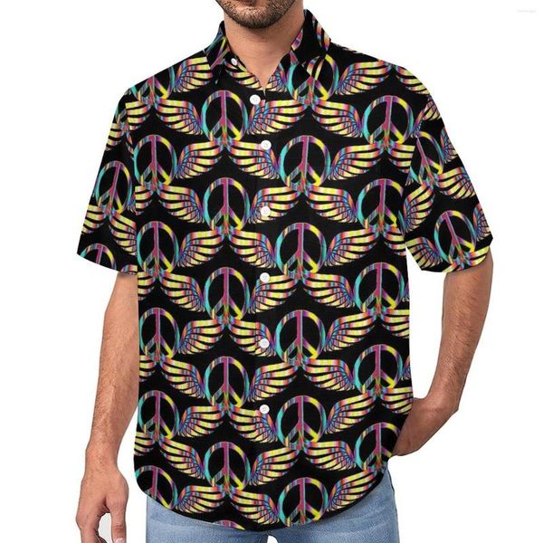 Chemises décontractées pour hommes Hippie Peace Symbol Beach Shirt Thunder Print Hawaiian Man Chemisiers esthétiques Manches courtes Vêtements Grande taille