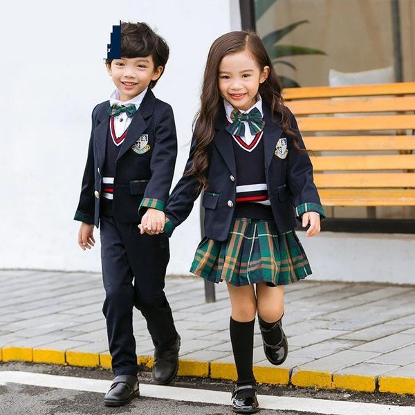 Completi di abbigliamento Bambini Uniforme scolastica britannica Ragazze Ragazzi Blazer Cappotto Gonna scozzese Corto Scuola materna Abiti accademici Costumi coro 230612