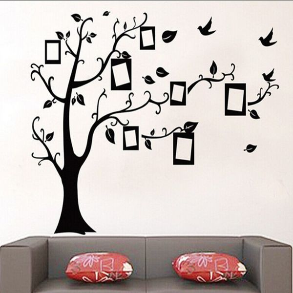 70X120cm schwarz 3D DIY Foto Baum PVC Wandtattoos/Klebstoff Familie Wandaufkleber Hintergrunddekoration Wandbild Kunst Wohnkultur