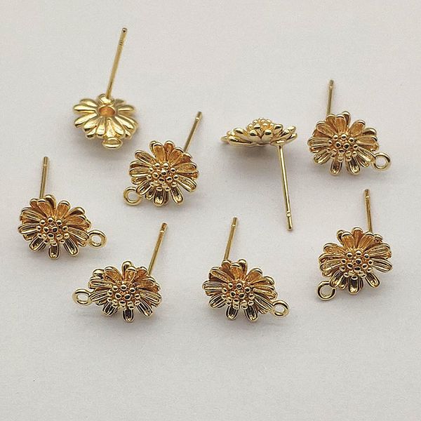Chegada de medalhões 12x10mm 50 peças chapeamento Brinco de flor de cobre real Conectores para peças feitas à mão Descobertas de joias DIY 230612