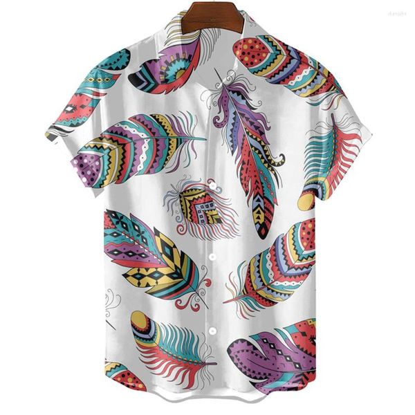 Camicie casual da uomo Piuma di uccello Grafica per uomo Abbigliamento 3D Stampato spiaggia hawaiana Manica corta Y2k Top Abiti vintage Camicetta con risvolto