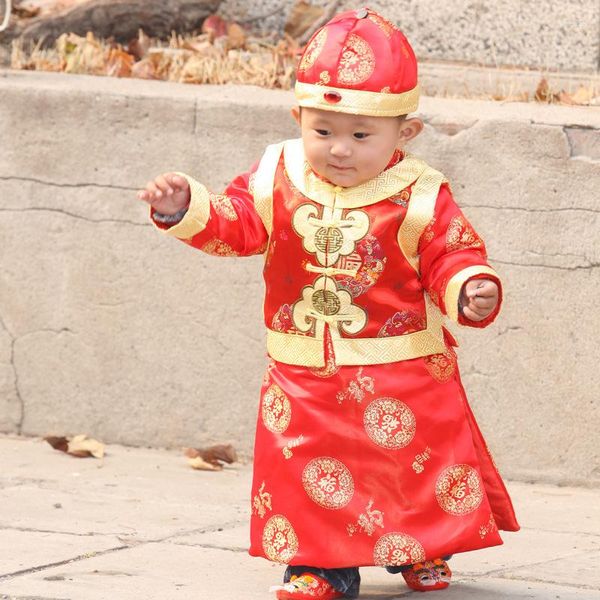 Roupas étnicas de inverno para meninos, traje tradicional chinês, festa de ano, engrossar, bordado, festival de aniversário, presente Tang Suit