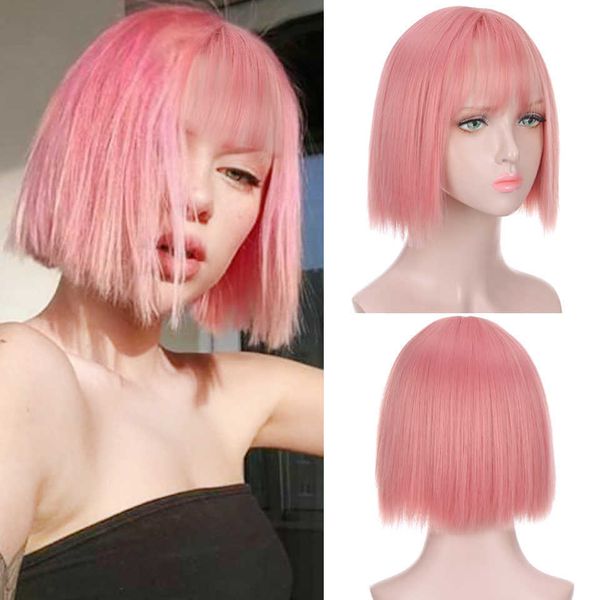 Perucas de renda HUAYA sintético rosa curto bob peruca com franja para mulheres lolita cosplay perucas bob penteados prata verde resistente ao calor z0613