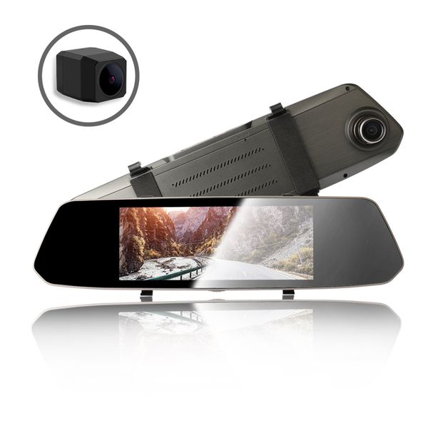 7,0 -дюймовый автомобиль DVR Touch Dash Cam FHD 1080p видео рекордер Зеркал зеркала заднего вида с задним видом Камеры Авто регистратор v500