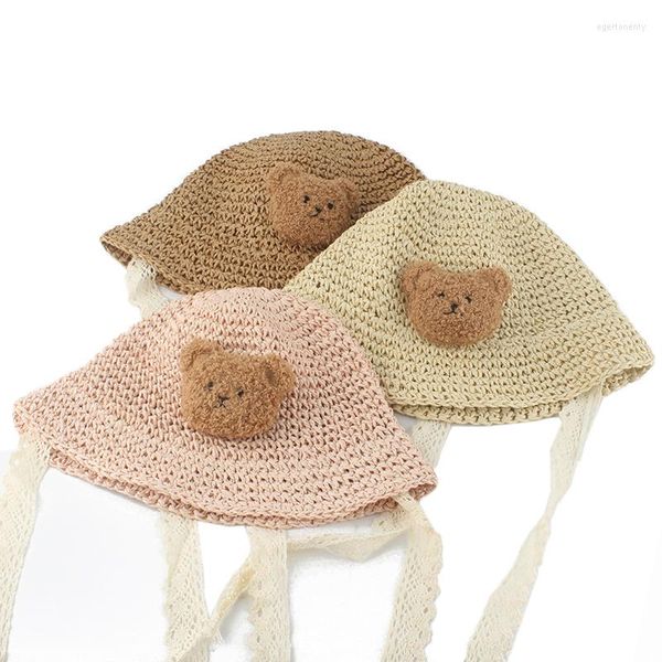 Berets Summer Bear Sun Shats для детей складываемые кружевные ручные соломенные шляпы рыбацкие шляпы для мальчиков девочки от открытой панамы пляжный кепка