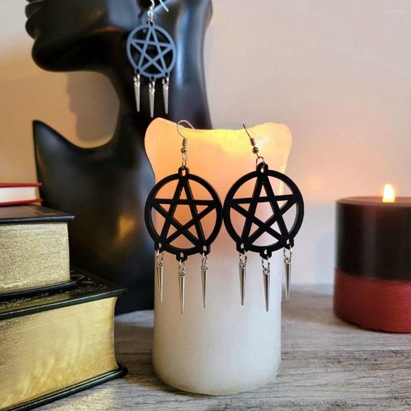 Brincos pendentes Pentacle Spike Witchy Jewelry Black Cone Acrílico Tear Rivet Punk Studs 2023