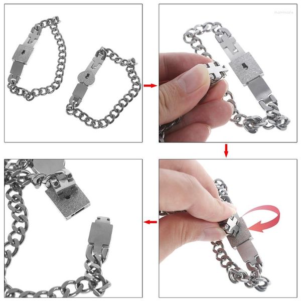 Charm Bracelets 2Pcs Aço Inoxidável Lover Heart Lock Chave Bracelete Kit Casal Conjuntos de Jóias