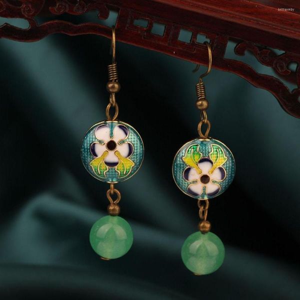 Серьги Mywiny Original Fashion Vintage китайский стиль Cloisonne Drop Green Nature Stones Этнические украшения для женщин