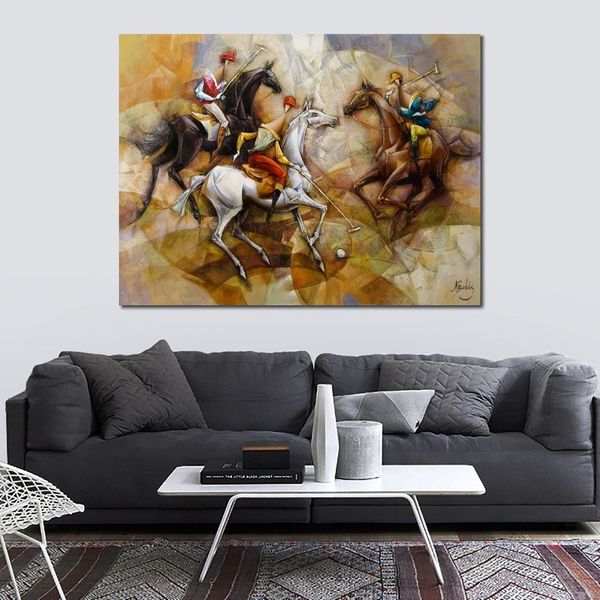 Große abstrakte Leinwandkunst, Pferderennen, handgemaltes Ölgemälde, Statement-Stück für Zuhause