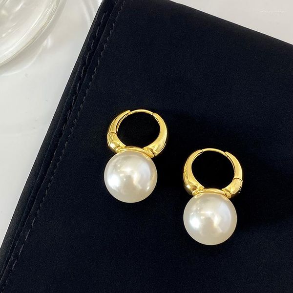 Brincos pendentes vintage 18K grandes pérolas redondas penduradas de alta qualidade luxo fantasia charme jóias designer bijoux na moda