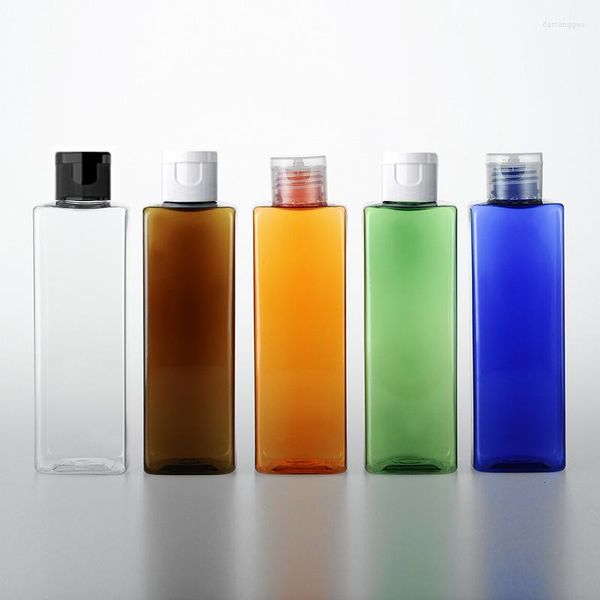 Lagerflaschen Leere quadratische Flasche 250 ml mit Flip-Top-Kappe Shampoo Lotion Kunststoff Schwarzer Behälter Flüssigseife Körperpflege