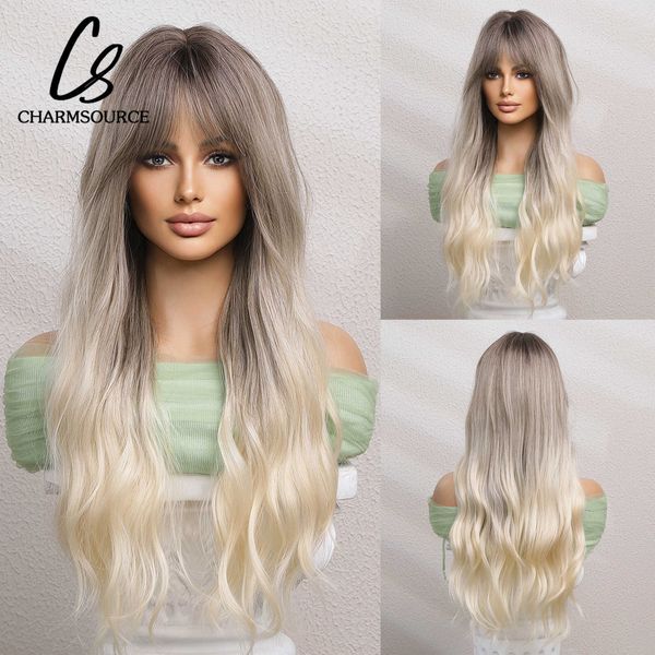 Lace Wigs La Sylphide Ombre Brown Blonde Wig Long Wave Woman Wigs on Sale Liquidação Party Daily Natural Synthetic Wig Resistant Heat Hair Z0613