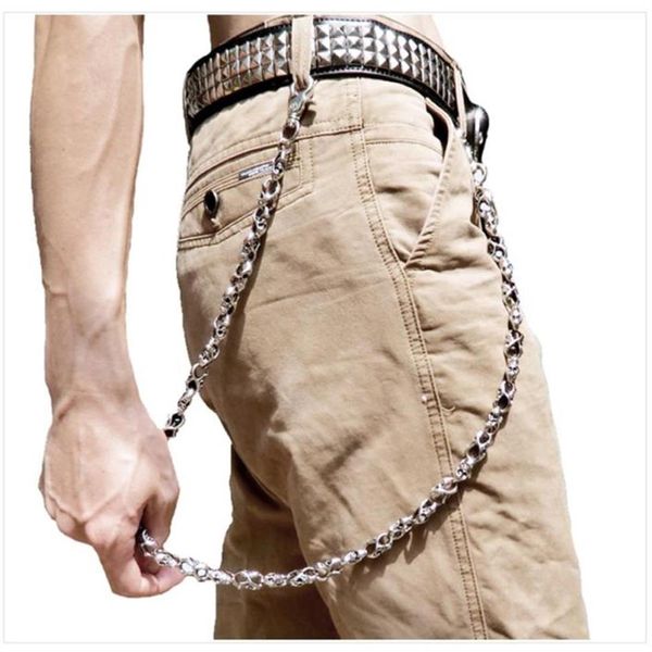 Homens Calça Cintura Chaveiros Vintage Caveira Metal Hip Hop Esqueleto Punk Calças Esqueleto Cool Chains Calça Jeans Biker Carteira Chaveiro326b