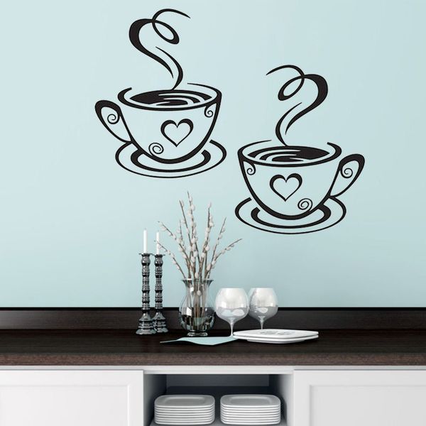 Schwarze Kaffeetassen Wandkunst Aufkleber PVC Home Küche Restaurant Café Tee Wandaufkleber Kaffeetassen Aufkleber Wandtattoo Dekor DIY