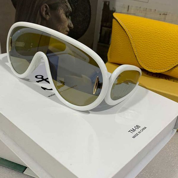 Designer Wave Óculos de Sol Feminino Armação Branca Lente Dourada Óculos de Sol de Praia Ao Ar Livre Moda Masculina Personalidade Praia Lunettes de soleil