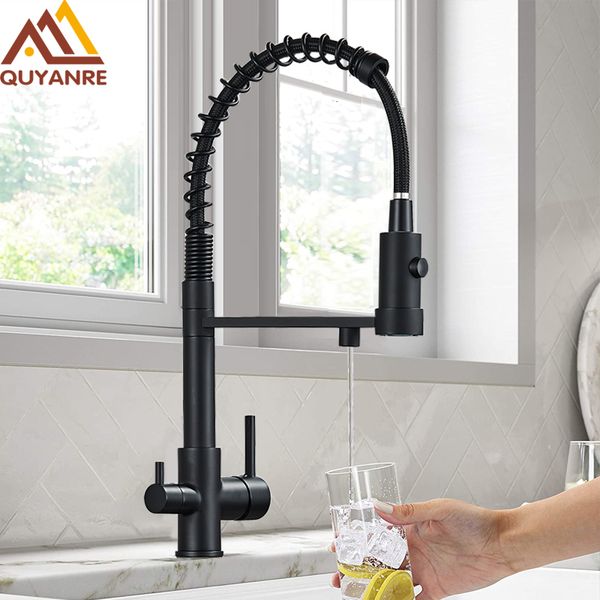 Rubinetti del lavandino del bagno Filtro dell'acqua della cucina filtrato nero Rubinetti della cucina Rubinetto del filtro del doppio beccuccio Miscelatore del rubinetto Depurazione dell'acqua Gru dell'acqua per la cucina 230612